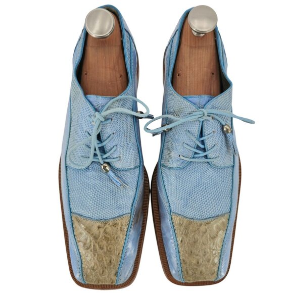 Vintage Exotic Romano Eel Crocodile Dress Shoes Baby Blue Cream Derby Oxford 9.5 - Picture 8 of 12